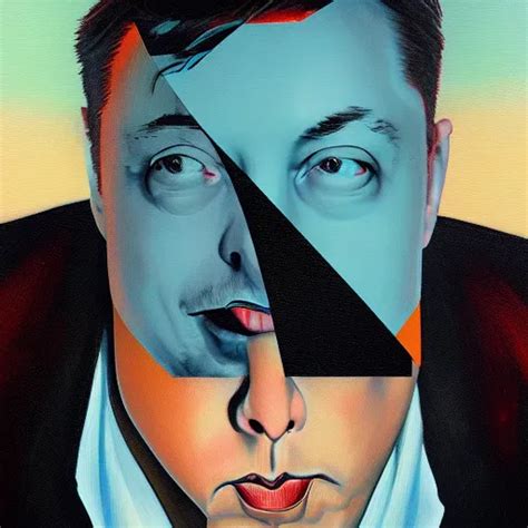 Surrealist Portrait Painting Of Elon Musk Futuristic Stable