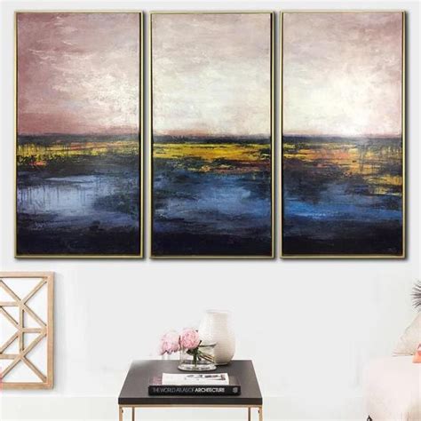 Abstract Pink and Blue Art Sunset Painting Set of 3 | FLAME OF SUNSET