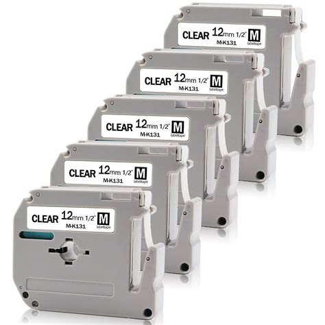 Absonic 5-Pack MK131 12mm 0.47" Clear Label Tape Compatible for Brother