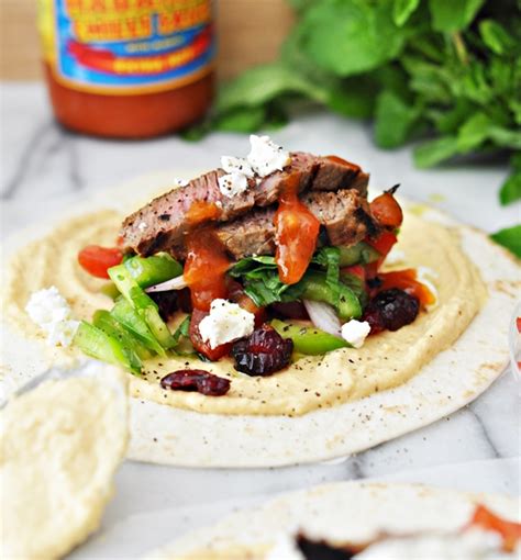 Grilled Cranberry Glazed Lamb Soft Taco With Hommus Feta Tomato