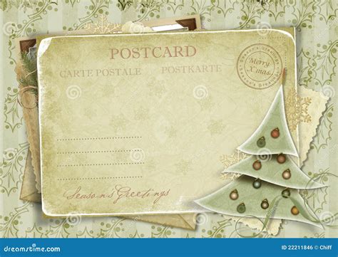 Vintage Background With Postcard And Christmas Tr Royalty Free Stock ...