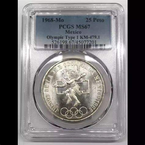 Mo Mexico Silver Pesos Pcgs Ms Olympic Type Km Old