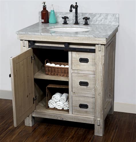 Rustic Solid Fir Barn Door Style Single Sink Vanity With Marble Or