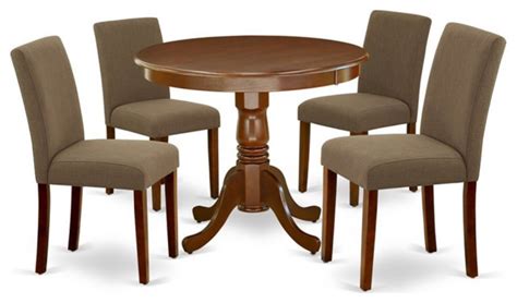 Atlin Designs 5 Piece Wood Dining Set In Mahogany Coffee Transitional