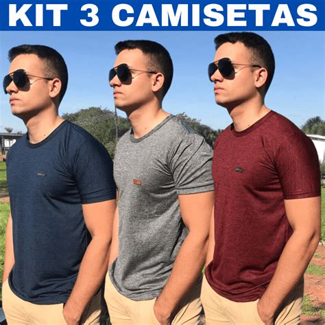 Kit 3 Camisetas Masculinas Dry Fit Malha Fria Moda Fitness Manga Curta