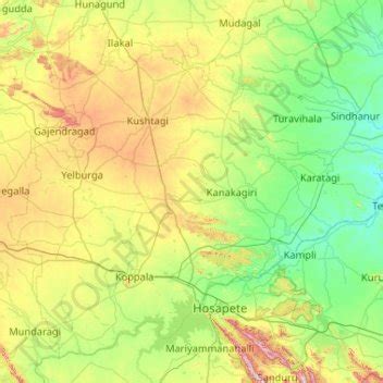 Koppal district topographic map, elevation, terrain