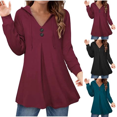 Womens V Neck Sexy Hoodies Loose Solid Color Sweatshirts Long Sleeve