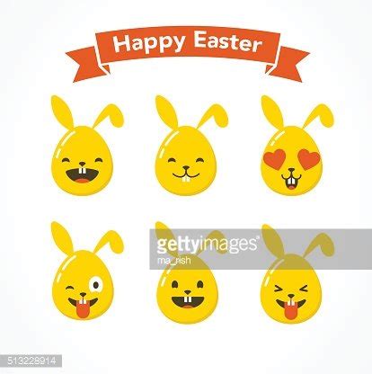 Happy Easter Bunny And Eggs Emoticons Emoji Greeting Card Stock