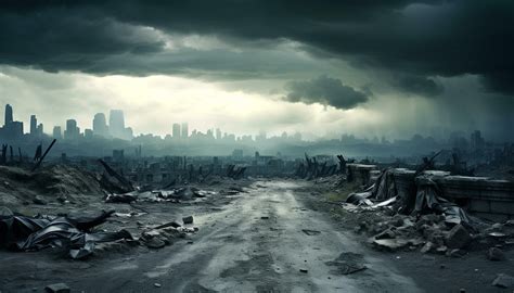 AI generated Dirty skyscrapers loom over ruined cityscape, nature