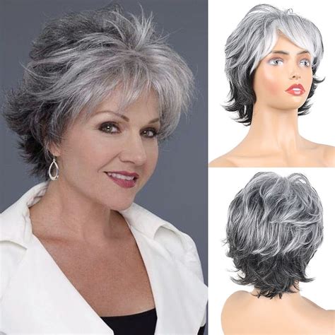 Short Grey Pixie Wig Women Natural Layered Short Pixie Wigs Gradient