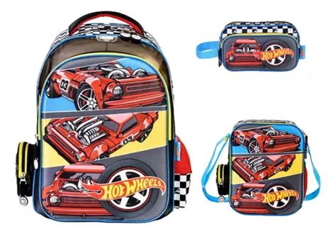 Kit Mochila Lonchera Y Lapicera Hot Wheels Primaria Vs Env O Gratis