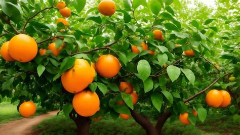 Premium Ai Image Orange Garden With Ripening Orange Lemon Fruits On