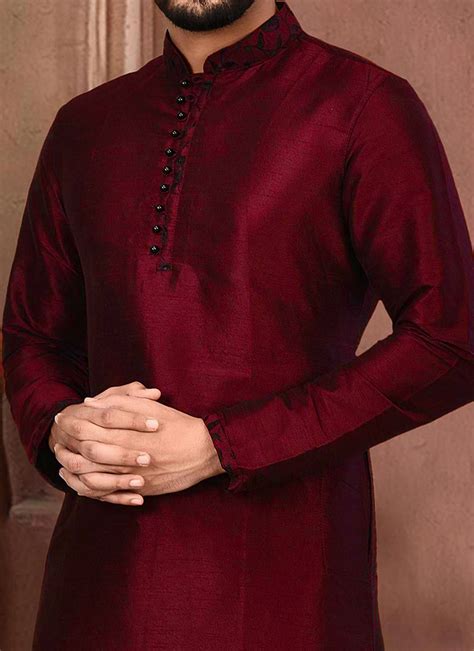 Shop Maroon Dupion Silk Embroidered Kurta Online At Best Price Cbazaar