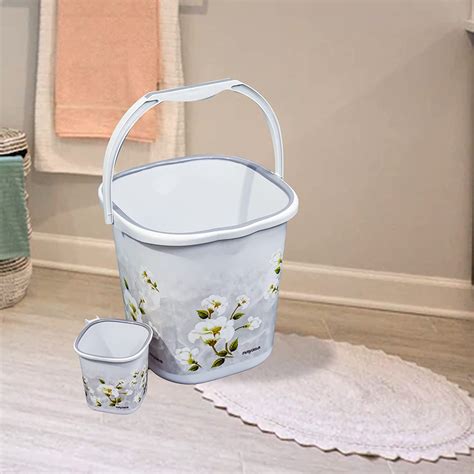 Nayasa Marble Bucket And Mug 2pc Bathroom Set Plastic Bucket 25 Liter