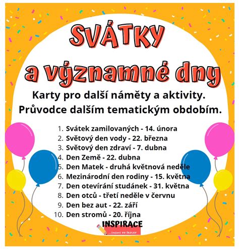 VÝZNAMNÉ DNY a SVÁTKY tematické karty pro náměty a aktivity