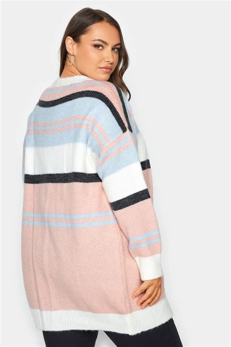 YOURS Plus Size Pink Colour Block Striped Cardigan Yours Clothing