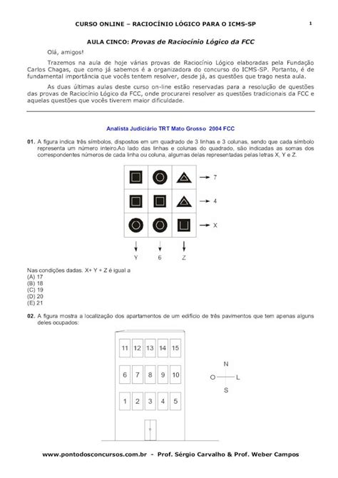 Pdf Quest Es Da Fcc Comentadas Racioc Nio L Gico Icms Ponto