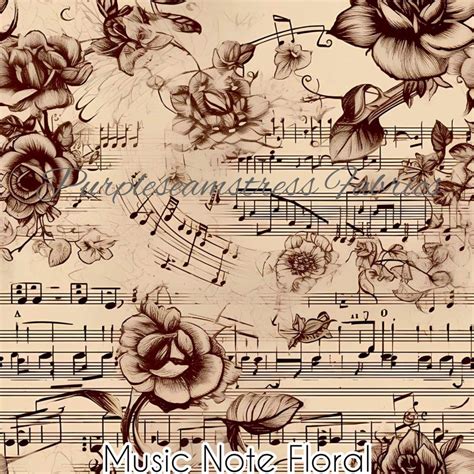 Musical Note Floral Cotton Lycra Purpleseamstress Fabric