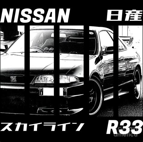 Nissan Skyline Gtr R Black N White Black Painting By Davis Ethan