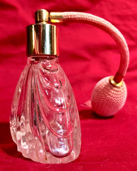 Vintage Clear Cut Glass Perfume Bottle With Pink Silk Atomizer