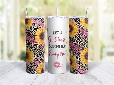 20oz Skinny Tumbler Girl Boss Sunflowers Stainless Steel Double Wall Insulated Cup With Lid And