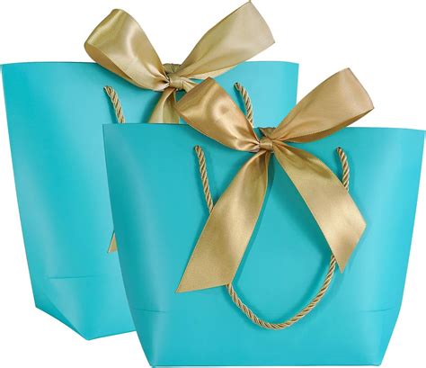 Amazon AZOWA Light Blue Gift Bags With Handle 10 Pcs Bow Ribbon