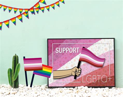 Lesbian Love Pride Flag Poster Couple Gift Art Lgbt Support Etsy