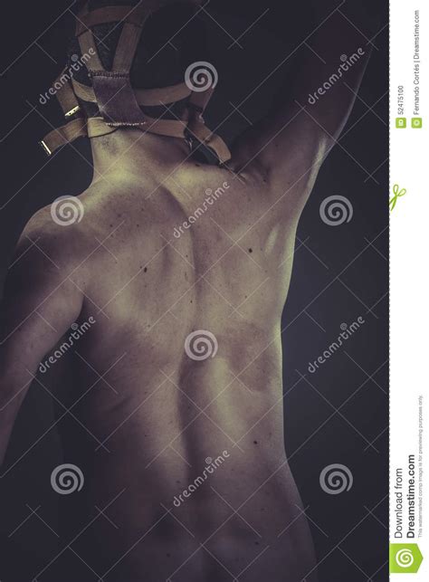 Concept Of Risk Of Contamination Naked Man With Gas Mask Stock Photo