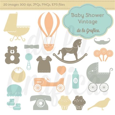 Baby Shower Vintage Clip Art Clipart. Baby Shower by Delagrafica