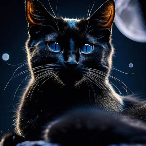 Premium Photo | Black cat on the background of the moon