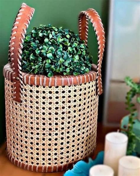 Brown Rattan Cane Organizer Basket For Kitchen Size 8 X12 Inch D X