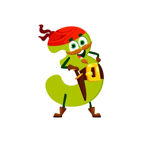 cartoon funny number  pirate  corsair character  vector art
