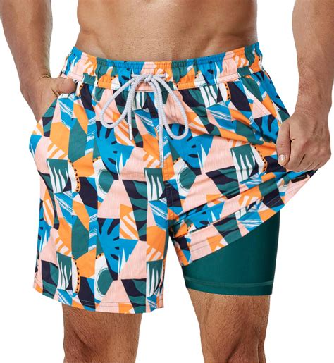 Surf Cuz Mens Swim Trunks With Compression Liner Quick Dry Bathing