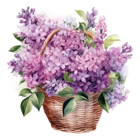 Premium AI Image Watercolor Lilac Flowers Bouquet Isolated