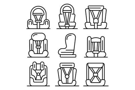 Baby Car Seat Icons Set Outline Style Graphic By Ylivdesign Creative