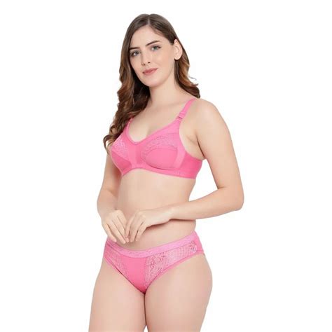 Lycra Cotton Women Full Coverage Non Padded Lace Pink Lingerie Set At Piece In New Delhi
