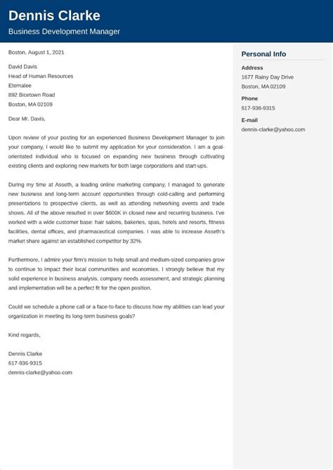 Business Development Cover Letter Example And Templates