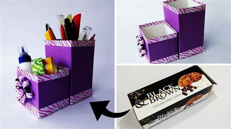 Best Way To Reuse Empty Biscuit Box How To Make Pen Stand With Waste