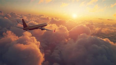 Premium Photo Airplane Soaring Above The Clouds At Sunset