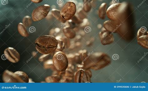 Freeze Motion Of Falling Roasted Coffee Beans Stock Photo Image Of