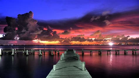 Brown Wooden Boat Dock Sunset Dock Clouds Sky HD Wallpaper