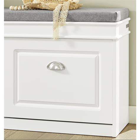 Banc de rangement à chaussures 2 abattants avec coussin en mdf blanc