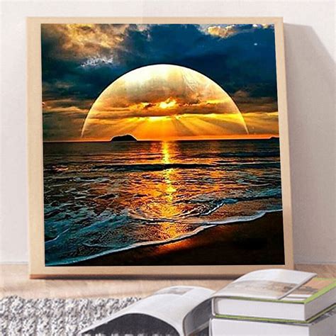 5D DIY Diamond Painting Full Round Drill Seaside Sunset Home Decoration