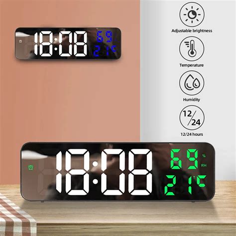 Large Led Digital Wall Clock With Temperature Humidity Date Display Alarms Clock 12 24hour Mode