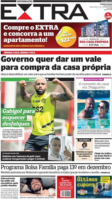 CAPA DO JORNAL EXTRA DO RJ DESTA QUARTA FEIRA 16 DE OUTUBRO