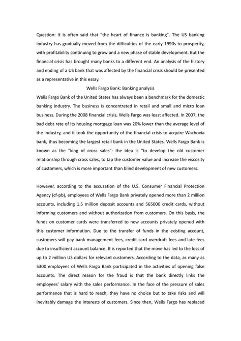 Wells Fargo Bank: Banking analysis | BSP2701 - Global Economy - NUS