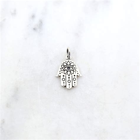 Sterling Silver Hamsa Pendant Hamsa Hand Charm Decorative Pretty Etched Religious Protection ...