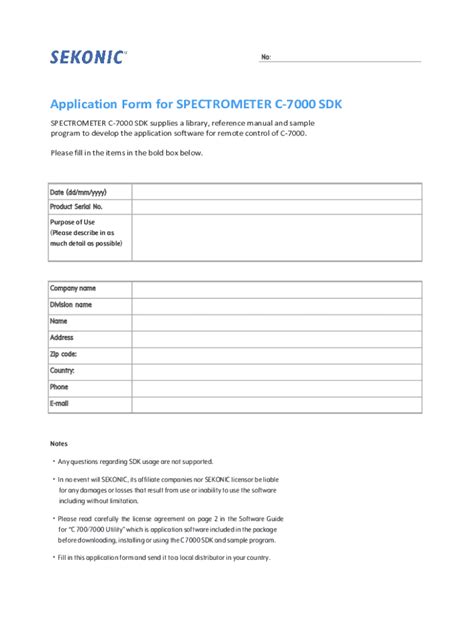 Fillable Online Application Form For Spectrometer C Sdk Global