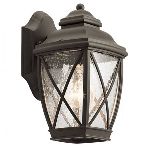 Traditional Bronze Outdoor Wall Lantern With Old Fashioned Seeded Glass