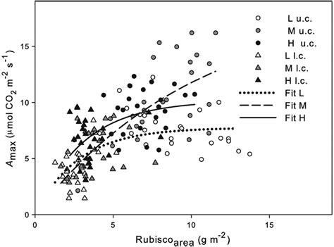 Relationship Between Light Saturated Rate Of Co 2 Assimilation A Max